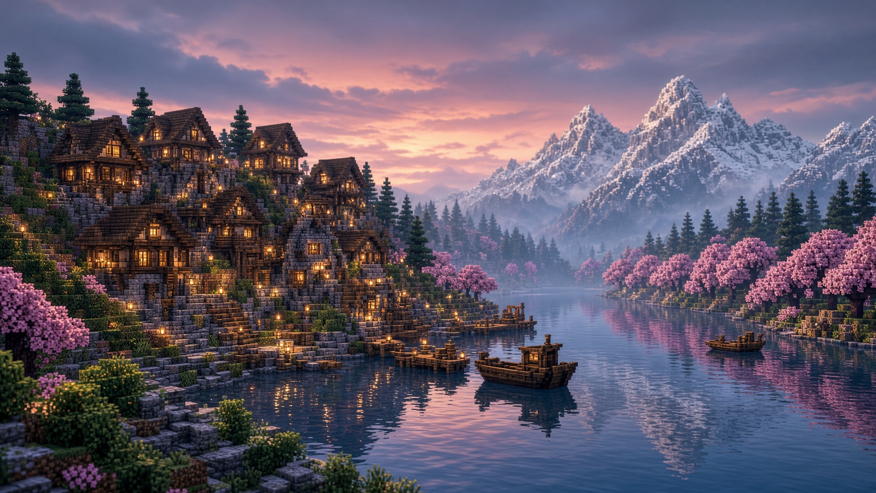 A Hostly Minecraft world at dusk